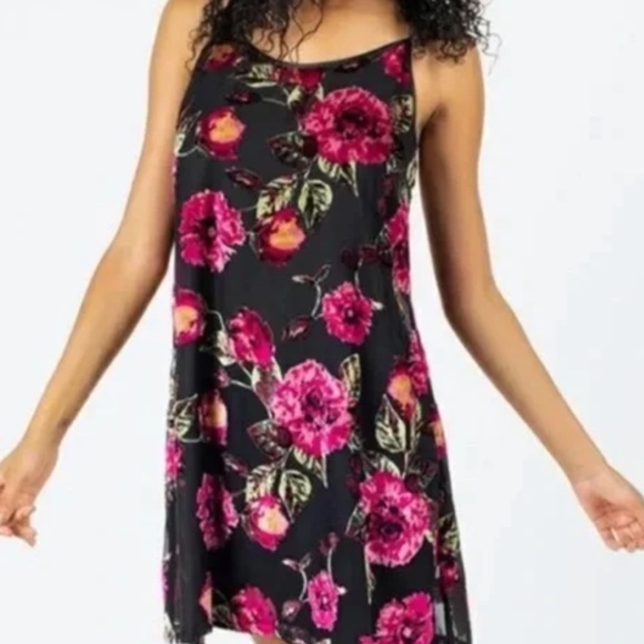 NWT XXS Francesca's Mi Ami Y2K Burnout Velvet Floral Sleeveless Mini Dress Black - Picture 6 of 6